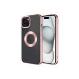PSR aksesuar Rose Gold Tek Kamera Çerçeveli Logo Gösteren Zore Omega Kılıf-Rose Gold iPhone 15 ile uyumlu