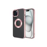 PSR aksesuar Rose Gold Tek Kamera Çerçeveli Logo Gösteren Zore Omega Kılıf-Rose Gold iPhone 15 Plus ile uyumlu