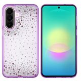 PSR Aksesuar Samsung Galaxy A27 Uyumlu Airbag Tasarımlı Damla Taşlı Şeffaf Silikon Kılıf, Mor Kenarlı