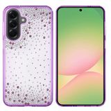 PSR Aksesuar Samsung Galaxy A56 Uyumlu Airbag Tasarımlı Damla Taşlı Şeffaf Silikon Kılıf, Mor Kenarlı