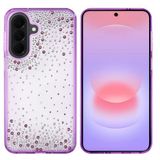 PSR Aksesuar Samsung Galaxy A57 Uyumlu Airbag Tasarımlı Damla Taşlı Şeffaf Silikon Kılıf, Mor Kenarlı
