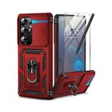 PSR Aksesuar Samsung Galaxy S24 Ultra Uyumlu Ekran Koruyucu Kılıf – Sürgülü Yüzüklü Standlı Darbe Emici Tank Kapak (Kırmızı, Samsung Galaxy S24 Ultra)