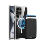 PSR Aksesuar Samsung Galaxy S24 Ultra Uyumlu M-Safe Kablosuz Şarj Destekli Mat Kılıf + MagSafe Kartlıklı Cüzdan - Tam Koruma Seti (Şeffaf, Samsung Galaxy S24 Ultra)