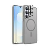 PSR Aksesuar Samsung Galaxy S25 FE Uyumlu M-Safe Kablosuz Şarj Destekli Mat Kılıf + Kamera Lens Koruyucu + Ekran Koruyucu - Tam Koruma Seti (Gri, Samsung Galaxy S25 FE)