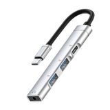 PSR Aksesuar USB-C Hub Docking Station - USB Hub 4-in-1, Type-C & USB 3.0 Çoklayıcı Adaptör, 3.5mm Kulaklık Jaklı Çoklayıcı Adaptör (Gri, 4-in-1)