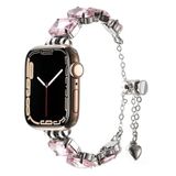 PSR aksesuar Zore KRD-115 Renkli Taş Tasarımlı Kordon-Rose Pembe Apple Watch 7 45mm ile uyumlu