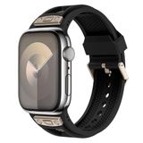 PSR aksesuar Zore KRD-117 Hava Alabilen Delikli Metal Süslemeli Desenli Silikon Kordon-Titanyu Apple Watch 7 45mm ile uyumlu