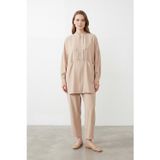 Puane Kadın Aksesuar Detaylı Fermuarlı Tunik Pantolon Takım – 26S-14453TKS - DARK BEIGE