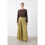 Puane Kadın Beli Lastikli Geniş Paça Dokuma Pantolon – 18310PNT - OLIVE