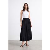 Puane Kadın Beli Lastikli Krinkıl Maxi Etek - 18302ETK - BLACK