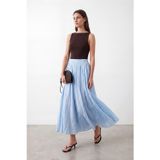 Puane Kadın Beli Lastikli Krinkıl Maxi Etek - 18302ETK - BLUE