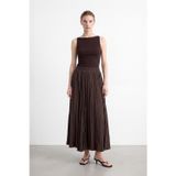 Puane Kadın Beli Lastikli Krinkıl Maxi Etek - 18302ETK - BROWN