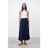 Puane Kadın Beli Lastikli Krinkıl Maxi Etek - 18302ETK - NAVY