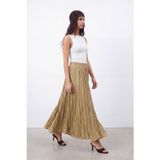 Puane Kadın Beli Lastikli Krinkıl Maxi Etek - 18302ETK - OLIVE