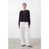 Puane Kadın Dökümlü Basic Uzun Kollu Bluz -10782TUN - BLACK