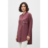 Puane Kadın Düğmeli Broş Detaylı Uzun Tunik -10763 - BURGUNDY