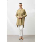 Puane Kadın Düğmeli Broş Detaylı Uzun Tunik -10763 - OLIVE