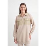 Puane Kadın Fermuar Detaylı Çift Cepli Tunik – 10783TUN - DARK BEIGE