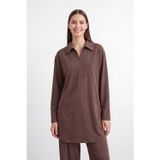 Puane Kadın Gömlek Yaka Fermuarlı Rahat Kesim Tunik Pantolon Takım – 14445TKS - BROWN