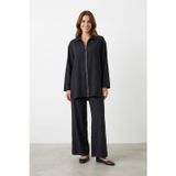 Puane Kadın Gömlek Yaka Fermuarlı Tunik Pantolon Takım – 14446TKS - BLACK
