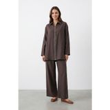 Puane Kadın Gömlek Yaka Fermuarlı Tunik Pantolon Takım – 14446TKS - BROWN