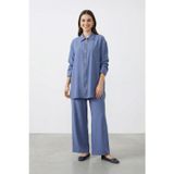 Puane Kadın Gömlek Yaka Fermuarlı Tunik Pantolon Takım – 14446TKS - INDIGO