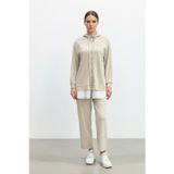 Puane Kadın Kapüşonlu Fermuarlı Tunik Pantolon Takımı-14427 - BEIGE