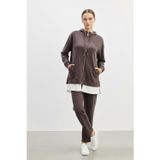 Puane Kadın Kapüşonlu Fermuarlı Tunik Pantolon Takımı-14427 - BROWN