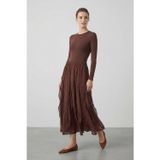 Puane Kadın Puantiyeli Dantel Detaylı Midi Etek -18307ETK - BROWN