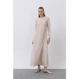 Puane Kadın Şifon Detaylı uzun Elbise - 12447ELB - BEIGE