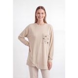 Puane Kadın Taş İşlemeli Asimetrik Kesim Tunik – 10781TUN - BEIGE