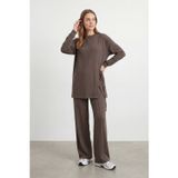 Puane Kadın Yan Bağlama Detaylı Bisiklet Yaka Tunik Pantolon Takım – 14479TKS - BROWN