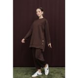 Puane Kadın Yanları Çıtçıt Detaylı Yırtmaçlı Basic Takım - 14384TKS - BROWN