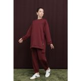 Puane Kadın Yanları Çıtçıt Detaylı Yırtmaçlı Basic Takım - 14384TKS - BURGUNDY