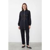 Puane Kadın Yıldız Taş Detaylı Fermuarlı Tunik Pantolon Takım – 14447TKS - BLACK