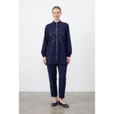 Puane Kadın Yıldız Taş Detaylı Fermuarlı Tunik Pantolon Takım Elbise – 14447 - Kahve - XL