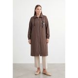 Puane Plus Kadın Büyük Beden Broş Detaylı Fermuarlı Kap- 19278CAP - BROWN