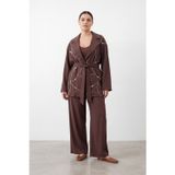 Puane Plus Kadın Nakış Detaylı Büyük Beden Takım – 19257TKS - BROWN