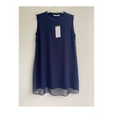 Puane Tunik Bluz İçlik Sıfır Kol Önü Şifon Detaylı Lacivert 10270T