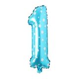 Puanlı Mavi Renk Rakam Folyo Balon 36 cm Yaş 1