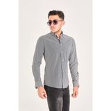 Puantiye Baskılı Poplin Pamuk Likra Slim Fit Erkek Gömlek - 2XL - Lacivert
