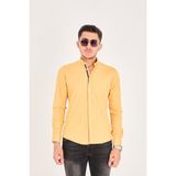 Puantiye Baskılı Poplin Pamuk Likra Slim Fit Erkek Gömlek - 2XL - Sarı