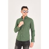 Puantiye Baskılı Poplin Pamuk Likra Slim Fit Erkek Gömlek - Haki