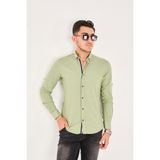 Puantiye Baskılı Poplin Pamuk Likra Slim Fit Erkek Gömlek - XL - Yeşil