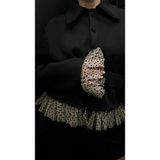 Puantiye Tül Fırfır Detaylı Özel Tasarım Sweatshirt Ceket - Standart - Siyah