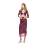 Puantiyeli Drape Detaylı Transparan Midi Etek Mürdüm