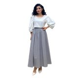 Puantiyeli Kloş Poplin Etek (Gri, L/XL)