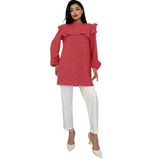 Puantiyeli Omuzdan Fırfırlı Poplin Tunik (Kırmızı, L-XL)