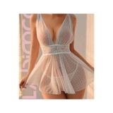 Puantiyeli Tül ve Dantel Detaylı Derin V Yaka Babydoll Gecelik TTKNZ-MD-01