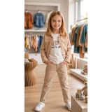 Puba Kalp Kids Kız Çocuk Kalp Detaylı Kot Takım - Mevsimlik Bej Denim Ceket & Pantolon Kombini - 10 Yaş